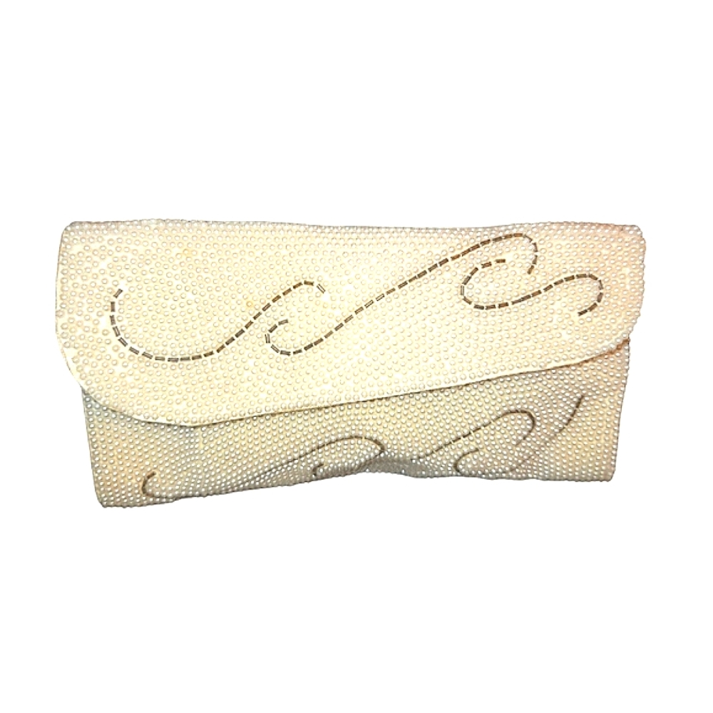 Styled by‎ Simon VINTAGE Ivory Beaded Fold Over Evening Clutch 7.5"X4.5"X1"